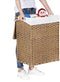 wasmand handgeweven, 90 L, wasbak gemaakt van synthetisch rotan, met deksel en handvatten, opvouwbaar, waszak afneembaar, natuurlijke kleur LCB51NL