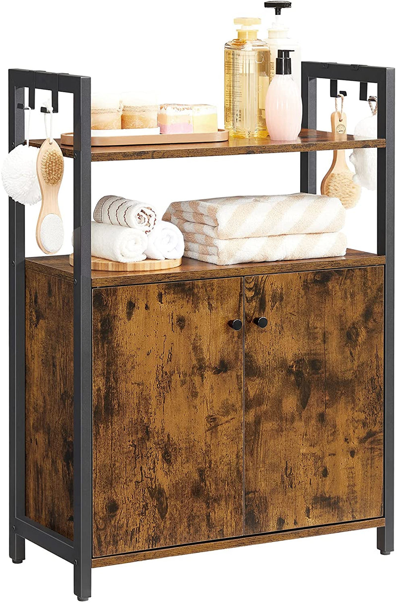 Sideboard, keukenkast, bijzetkast met plank, badkast, stalen frame, voor eetkamer, keuken, woonkamer, entree en slaapkamer, vintage bruin-zwart LSC602B01