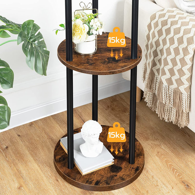 Kapstok, vrijstaand kledingrek, garderobe in boomvorm met 8 haken, 2 ronde planken, voor kleding, hoed, tas, woonkamer, slaapkamer, kantoor, donkerbruin-zwart