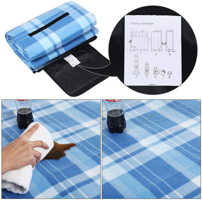 Picknickkleed, 200 x 200 cm, XXL, fleece, wmouwgeïsoleerd, waterdicht met draaggreep, vierkant blauw gestreept