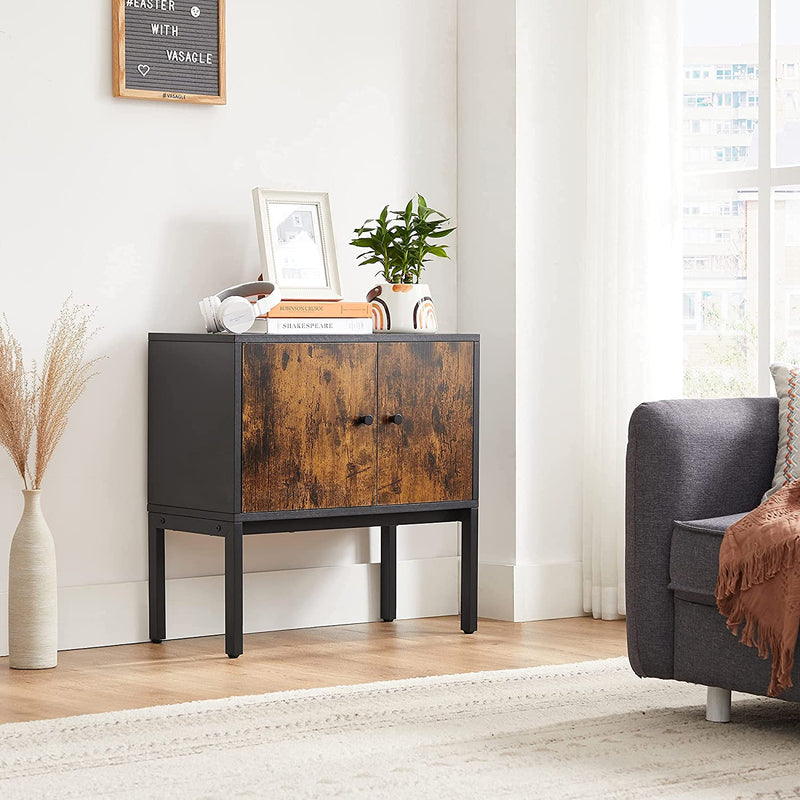 Dressoir, keukenkast met deuren, bijzetkast, opbergkast, metalen frame, multifunctionele kast, kast, 60 x 30 x 60 cm, industrieel design, vintage bruin-zwart LSC106B01