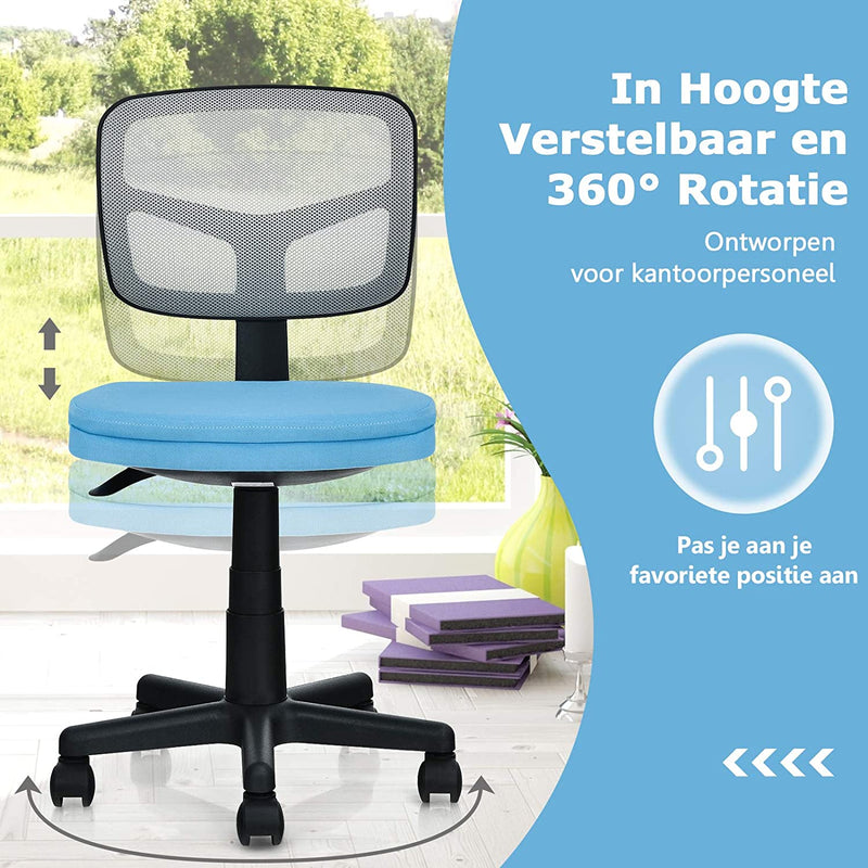 Bureaustoel met lage rugleuning, armloze computerstoel, hoogteverstelling,  360°  (Blauw)