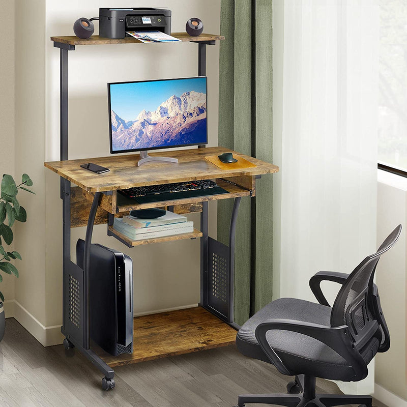 Bureau met wieltjes werktafel PC laptop tafel thuis kantoor met plank 80 x 50 x 132 cm vintage