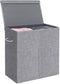 wasmand, imitatielinnen wasmand, wassorteermachine, waskist met aparte compartimenten, magnetisch deksel en handvatten, opvouwbaar, waszak afneembaar, grijs LCB02G