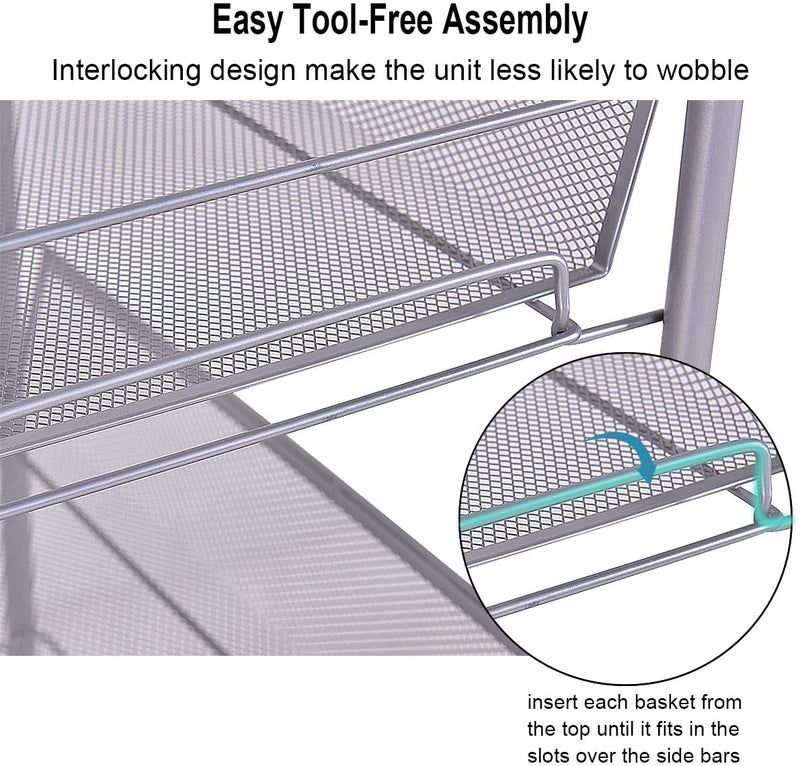 Serveerwagen met 4 lagen, keukentrolley gemaakt van ijzer, opbergtrolley met flexibele wielen en planken, multifunctionele trolley voor badkamer, keuken, eetkamer, kantoor (Grijs)