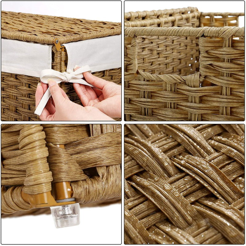 Wasmand handgevlochten, wasmand van synthetisch rotan, met deksel en handgrepen, wassorteerder, opvouwbaar, waszak uitneembaar, natuurlijke kleuren LCB52NL