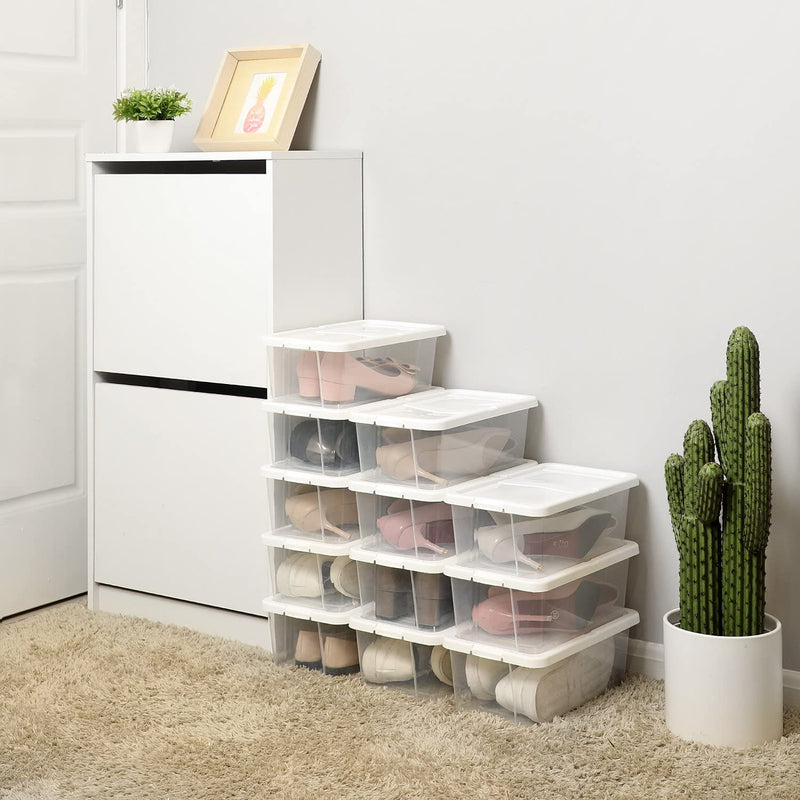 Schoenendozen, set van 12 stuks, transparant met deksel, kunststof, voor schoenen tot maat 41