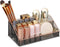 Make-up Organiser, 2-delige set Make-up Box, Cosmetische Organizer met 3 laden en 15 verschillende vakken, voor lippenstiften, borstels, zwart transparant en roségoud JKA002B01