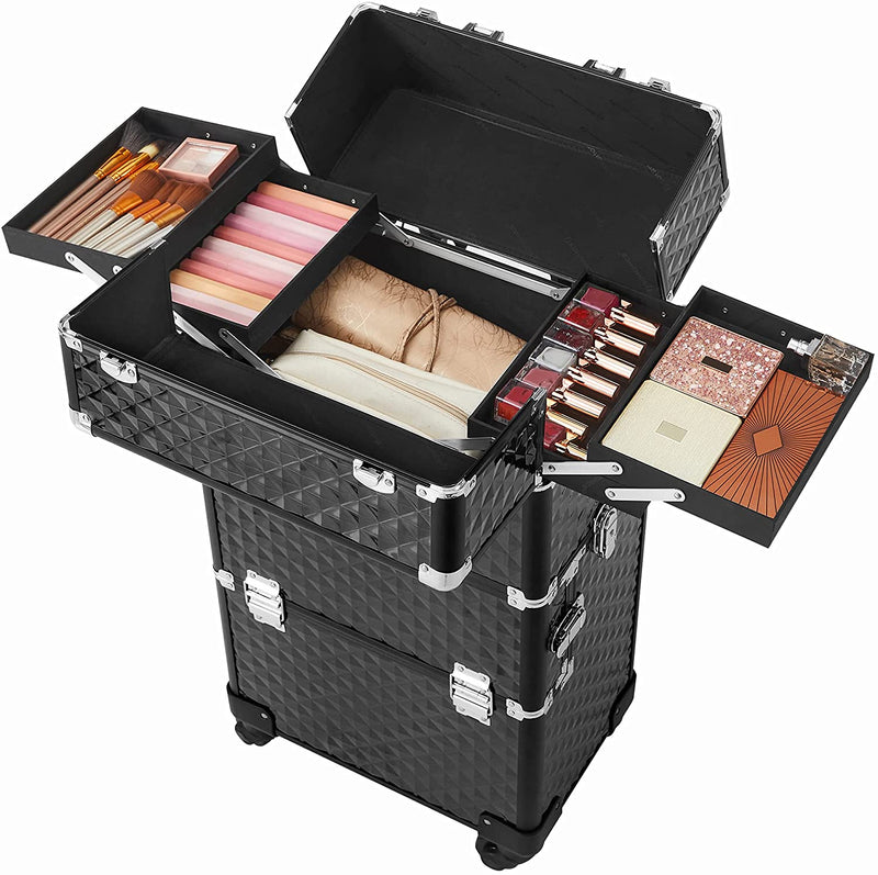 Trolley Cosmetische Hoes, Aluminium make-uphoes, schoonheidskoffer, Zwart JHZ04B