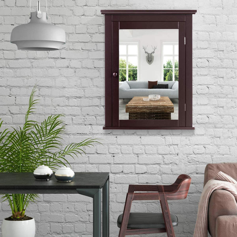 Badkamerkast, gespiegelde aan de muur gemonteerde spiegelkast  56 x 15 x 69 cm,(Bruin)