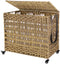 handgeweven wasmand met deksel, wasmand in rotanstijl met 3 aparte compartimenten, handgrepen,  naturel LCB083N01