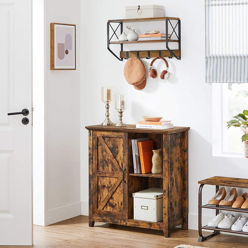 Dressoir, keukenkast met lamellendeuren en verstelbare planken, badkamerkast, woonkamer, hal, keuken, thuiskantoor, eetkamer, vintage bruin LBF001X01