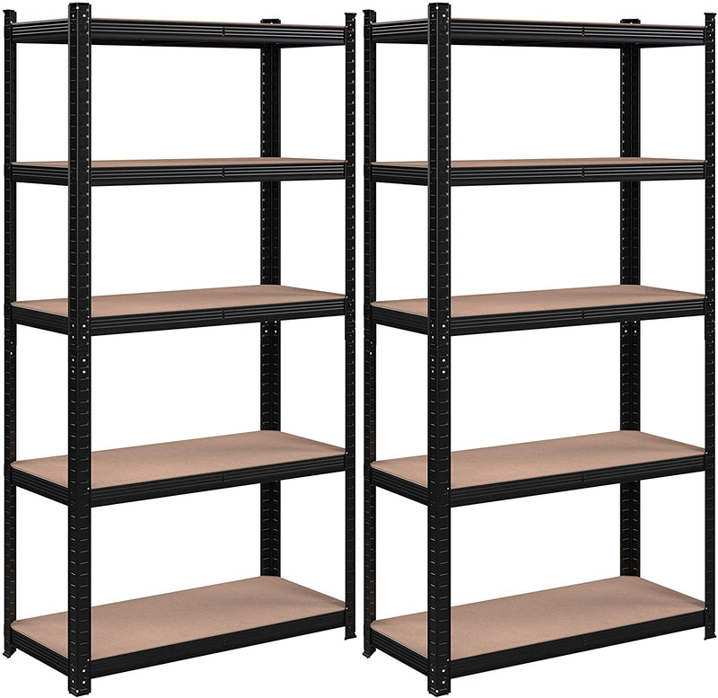 Magazijnrekken, zware lasten, set van 2, kelderrekken, 180 x 90 x 40 cm, tot 875 kg belastbaar, planken, steekplanken, versterkt stalen frame, 5 verstelbare planken, zwart GLR040B02