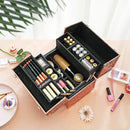 beautycase, beautycase, opbergruimte voor make-up, organizer voor op reis, voor kappers en visagisten, naaiaccessoires, afsluitbare doos met draagriem, metallic rosé goud JBC323RD