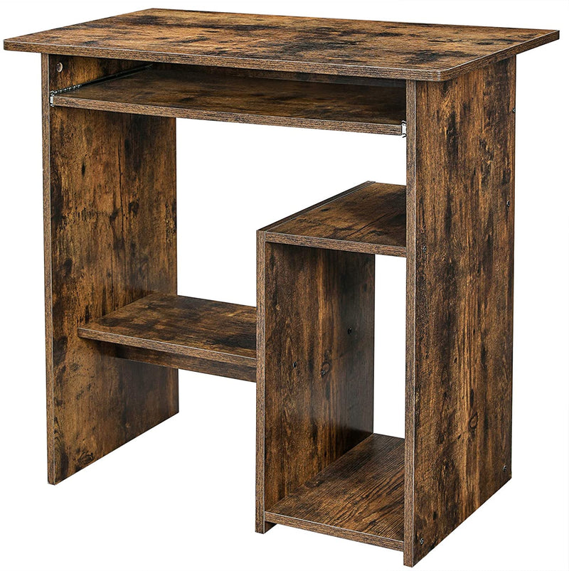 Computer bureau, Bureau met toetsenbord plank en open vakken, plank voor PC 80 x 45 x 74 cm, vintage bruin LCD852X01