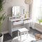 Kaptafel, kaptafel met opklapbare spiegel en 2 laden, cosmetische tafel met 3 open compartimenten, kaptafel, voor make-up, modern, wit RDT115W01