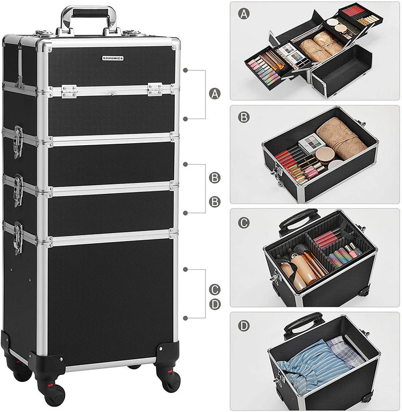 Trolley Cosmetische Hoes, Aluminium make-uphoes, schoonheidskoffer, zwart JHZ11BK