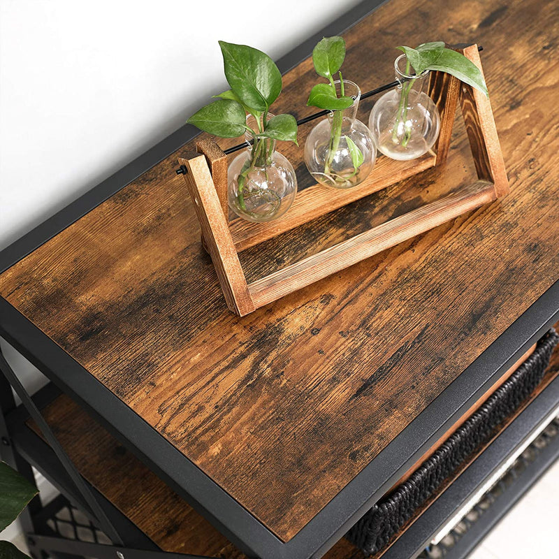TV-kast, TV-tafel, lowboard voor TV tot 70 inch, TV-kast met rekken, stalen frame,  bruin-zwart LTV095B01