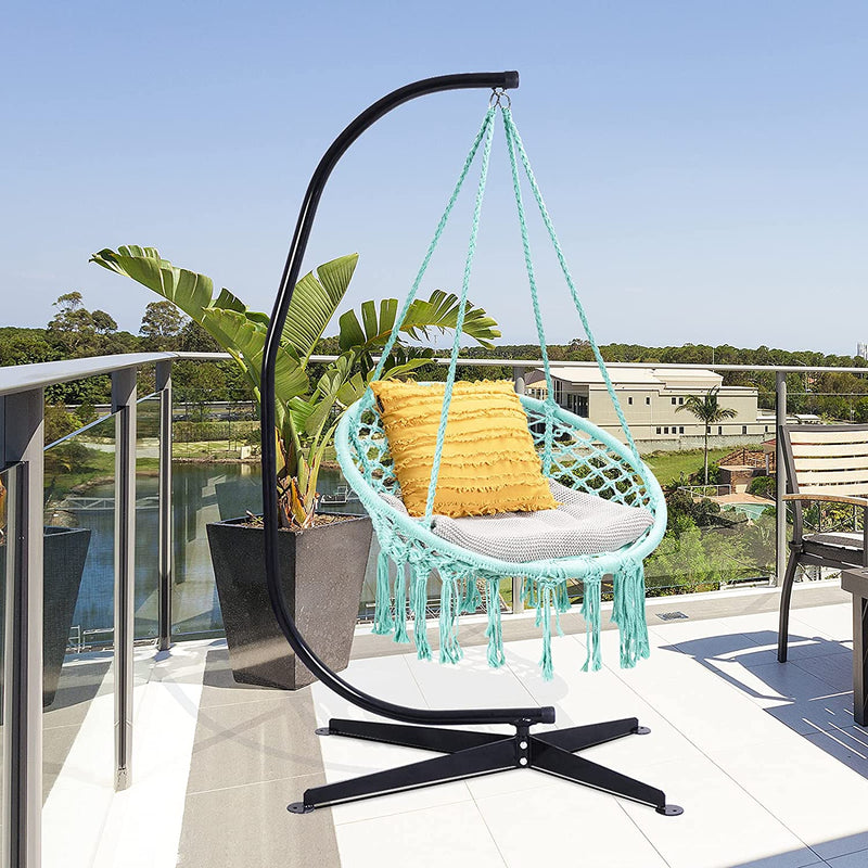 Hangstoel, katoenen touw macrame hangende schommelstoel voor woonkamer, tuin, balkon, scandinavische stijl, capaciteit van 150 kg (Groen)