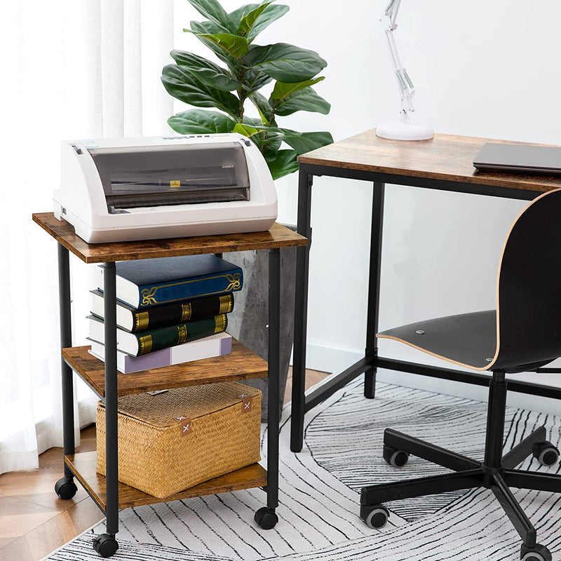 Printertafel, printerwagen met 3 niveaus, in hoogte verstelbaar, 48,5 x 40 x 67 cm, voor kantoor, school, thuis EBF03PS01