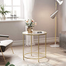 Bijzettafel rond, kleine salontafel, glazen tafel met metalen frame, nachtkastje, banktafel, balkon, gehard glas, goud LGT20G