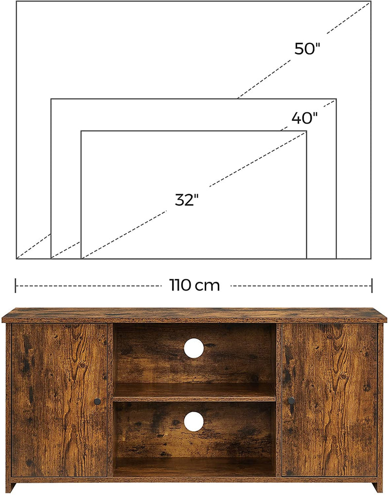TV-meubel, , met deuren, open vakken, met 2 gaten voor kabels, verstelbare planken, voor TV's tot 50 inch, vintage bruin LTV101X01