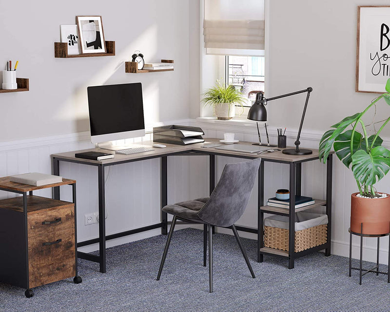Bureau, L-vormig computerbureau, hoekbureau met 2 planken,  grijs-zwart LWD72MB