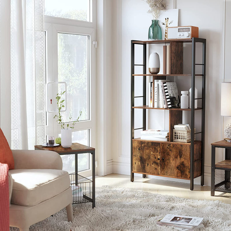 Boekenkast, boekenkast met 4 open legplanken, , stalen frame,  bruin-zwart
