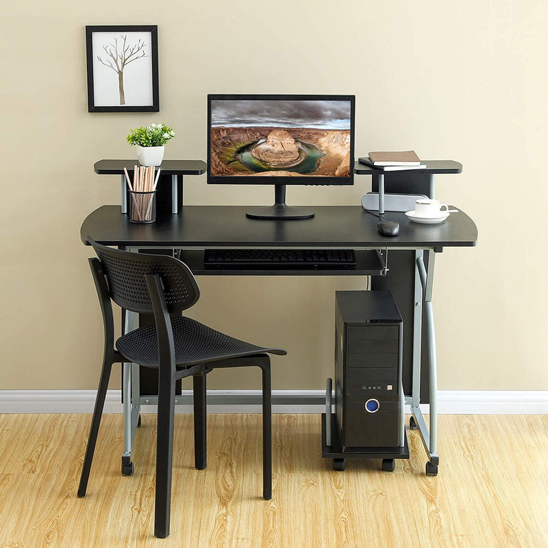 Bureau Computertafel met wielen PC-tafel met toetsenbordverlenging 2 legborden 120 x 59 x 90 cm LCD812B