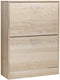 Schoenenkast met 2 kleppen, schoenenkipper, scheidingswanden verstelbaar en afneembaar, voor 12 paar damesschoenen of 8 paar herenschoenen, kleine hal, 60 x 24 x 83,5 cm, eiken