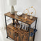 serveerwagen, keukenkast met deuren, keukentrolley, 8 haken, voor eetkamer, woonkamer, keuken, vintage bruin-zwart LSC093B01
