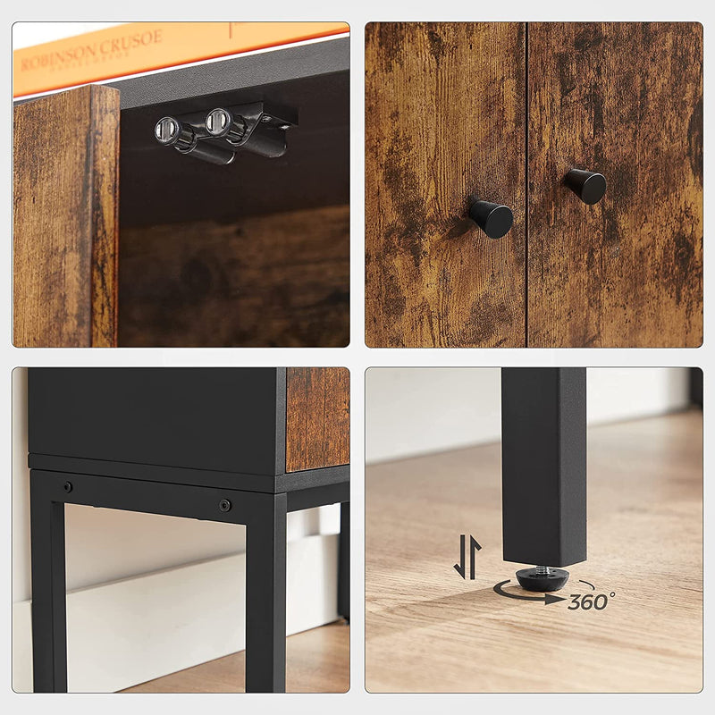 Dressoir, keukenkast met deuren, bijzetkast, opbergkast, metalen frame, multifunctionele kast, kast, 60 x 30 x 60 cm, industrieel design, vintage bruin-zwart LSC106B01