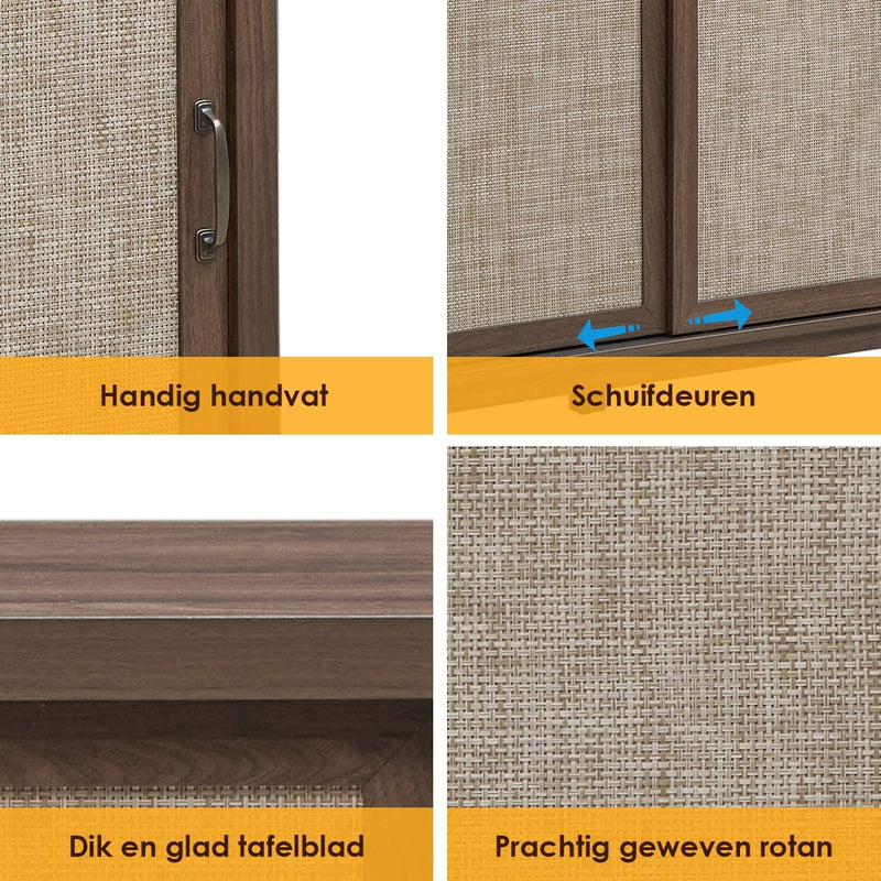 Houten kast met schuifdeur, moderne opbergkast, , stapelbare dressoir opbergkast walnoot
