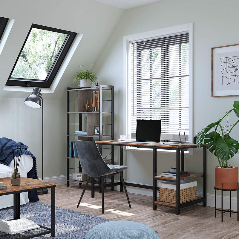 Bureau, computertafel, pc-tafel, bureautafel, met 2 legplanken rechts of links,  bruin-zwart LWD47X