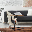 bijzettafel, C-vormige salontafel, laptoptafel met stoffen tas, voor woonkamer, slaapkamer, industrieel ontwerp, vintage bruin-zwart LET351B01