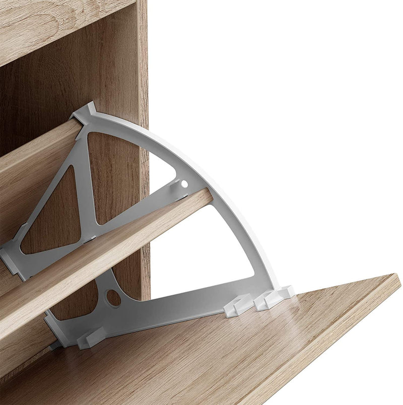 Schoenenkast met 2 kleppen, schoenenkipper, scheidingswanden verstelbaar en afneembaar, voor 12 paar damesschoenen of 8 paar herenschoenen, kleine hal, 60 x 24 x 83,5 cm, eiken