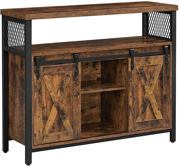 Sideboard, keukenkast, opbergkast, met 2 schuifdeuren, verstelbare legplank, industrieel, voor woonkamer, vintage bruin-zwart LSC092B01