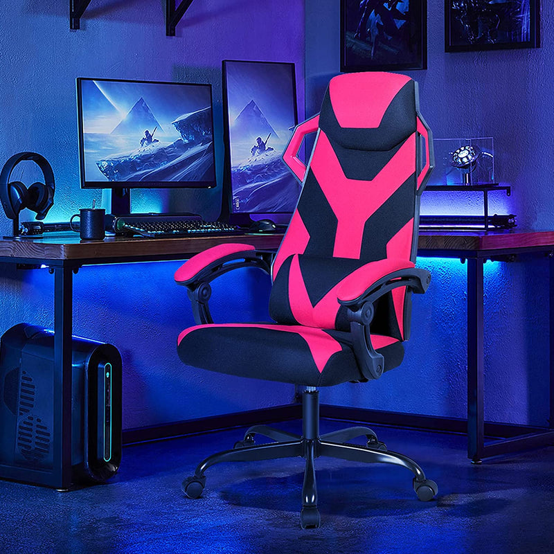 Hoge rugleuning gamingstoel, verstelbare racing style draaibare werkstoel met lendensteun en gevoerde armleuningen,  (Rood)