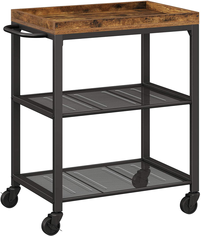 Serveerwagen, keukentrolley met universele wielen, keukenrek met verstelbare poten, stabiel metalen frame, 2 roosterniveaus, 60 x 40 x 75 cm, industrieel design, vintage, donkerbruin LRC75BX