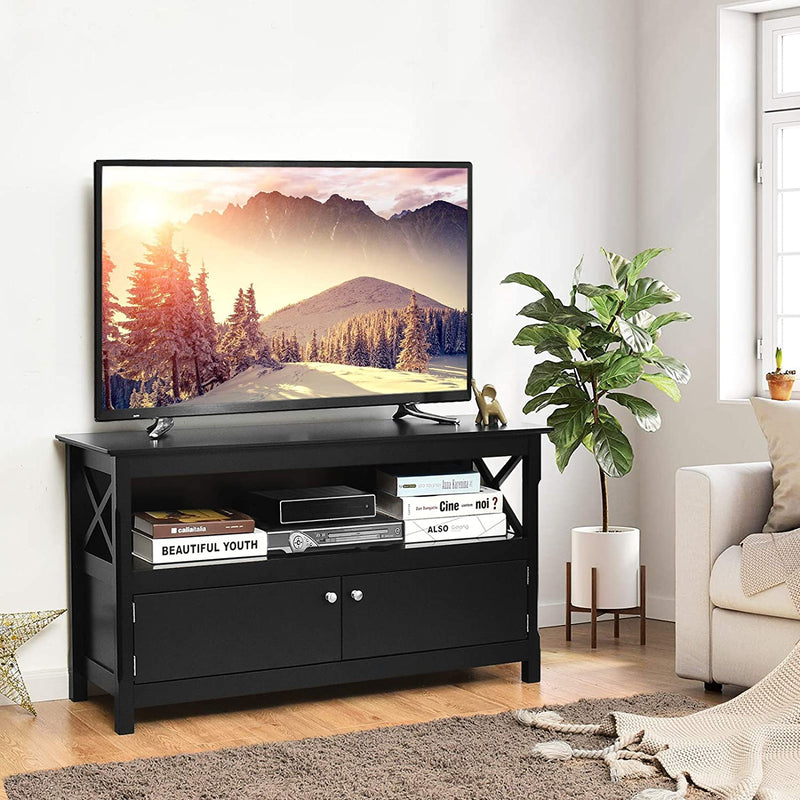 TV Meubel-lowboard, houten opbergconsole, moderne vrijstaande tv-kast, media entertainment center, multifunctionele home woonkamer tv-meubel, tv-plank met draad gat (Zwart)