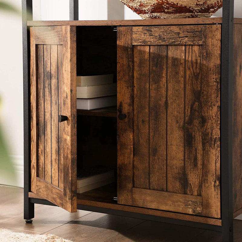Dressoir, multifunctionele kast met deuren en verstelbare planken, voor woonkamer, slaapkamer, hal, industrieel design, vintage bruin-zwart LSC087B01
