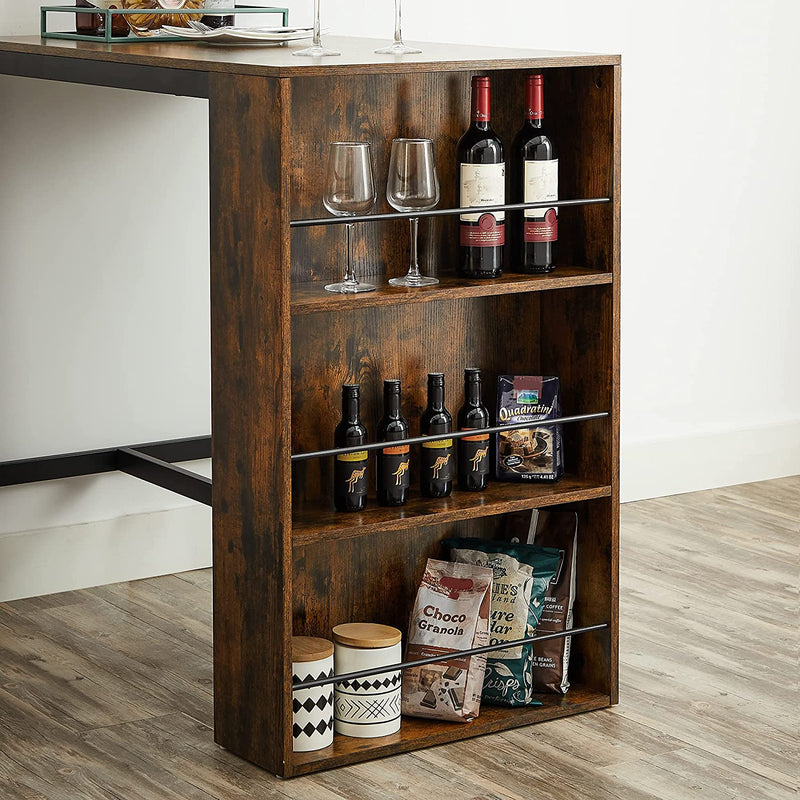 bartafel met schap, bartafel, keukentafel, 3 open schappen, eettafel, aanrecht, voor keuken, eetkamer, 110 x 60 x 100 cm, industrieel ontwerp, vintage bruin-zwart LBT016B01
