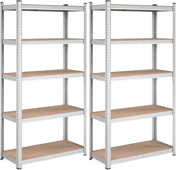 Storage planken, zware lasten, set van 2, kelderrekken, 180 x 90 x 40 cm, tot 875 kg belastbaar, planken, steekplanken, versterkt stalen frame, 5 verstelbare planken, zilver GLR040E02