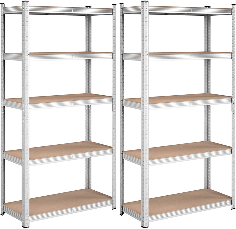 Storage planken, zware lasten, set van 2, kelderrekken, 180 x 90 x 40 cm, tot 875 kg belastbaar, planken, steekplanken, versterkt stalen frame, 5 verstelbare planken, zilver GLR040E02