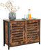 Sideboard, commode kast, keukenkast met schuifdeuren, woonkamer, hal, keuken, thuiskantoor, stalen frame, industriële stijl, vintage bruin-zwart LSC081B01