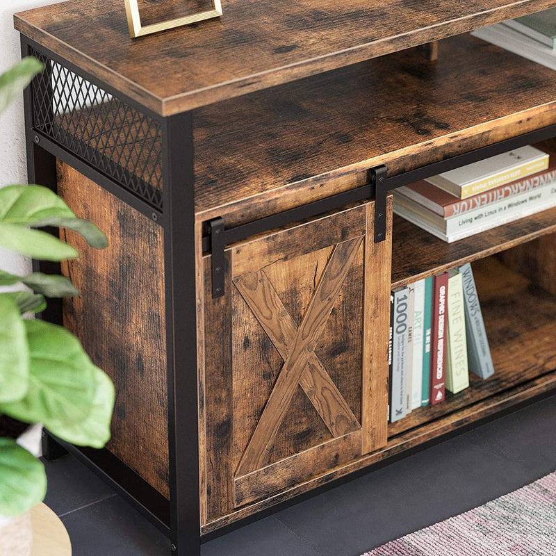 TV-kast, TV-tafel met 2 schuifdeuren,  tot 60 inch, TV-kast met verstelbare schappen, industrieel ontwerp, vintage bruin-zwart LTV46BX