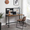 Computertafel, bureau, met raster en opbergvakken van stof, stalen frame, 118 cm lang, bruin-zwart LWD068B01