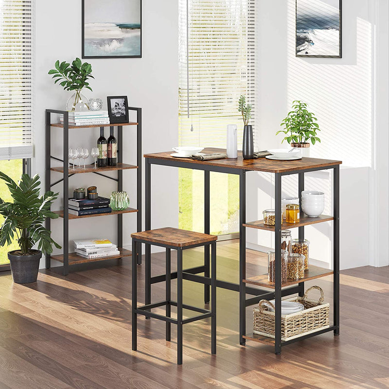 bartafel rechthoekig, bartafel met 3 planken, keukentafel, aanrecht, stevig metalen frame, 109 x 60 x 100 cm, eenvoudige montage, industrieel ontwerp, vintage, donkerbruin LBT11X