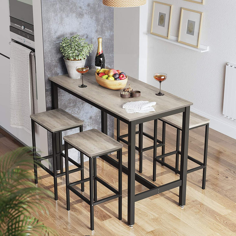 Bartafel set, bartafel met 2 barkrukken, aanrecht met barstoelen, keukentafel en keukenstoelen in industrieel ontwerp, voor keuken, 120 x 60 x 90 cm, grijs-zwart LBT015B02