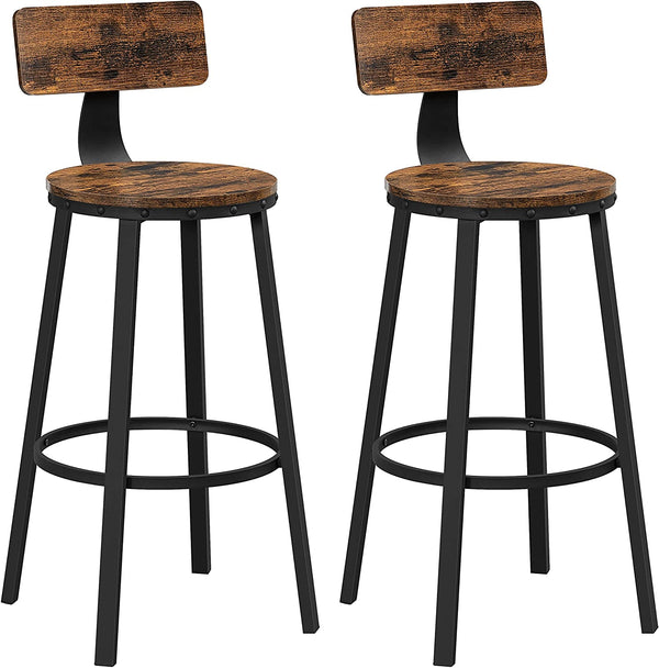 barkruk, set van 2, barstoelen, keukenstoelen met stevig metalen frame, zithoogte 73 cm, eenvoudige montage, industrieel design, vintage bruin-zwart LBC026B01V1